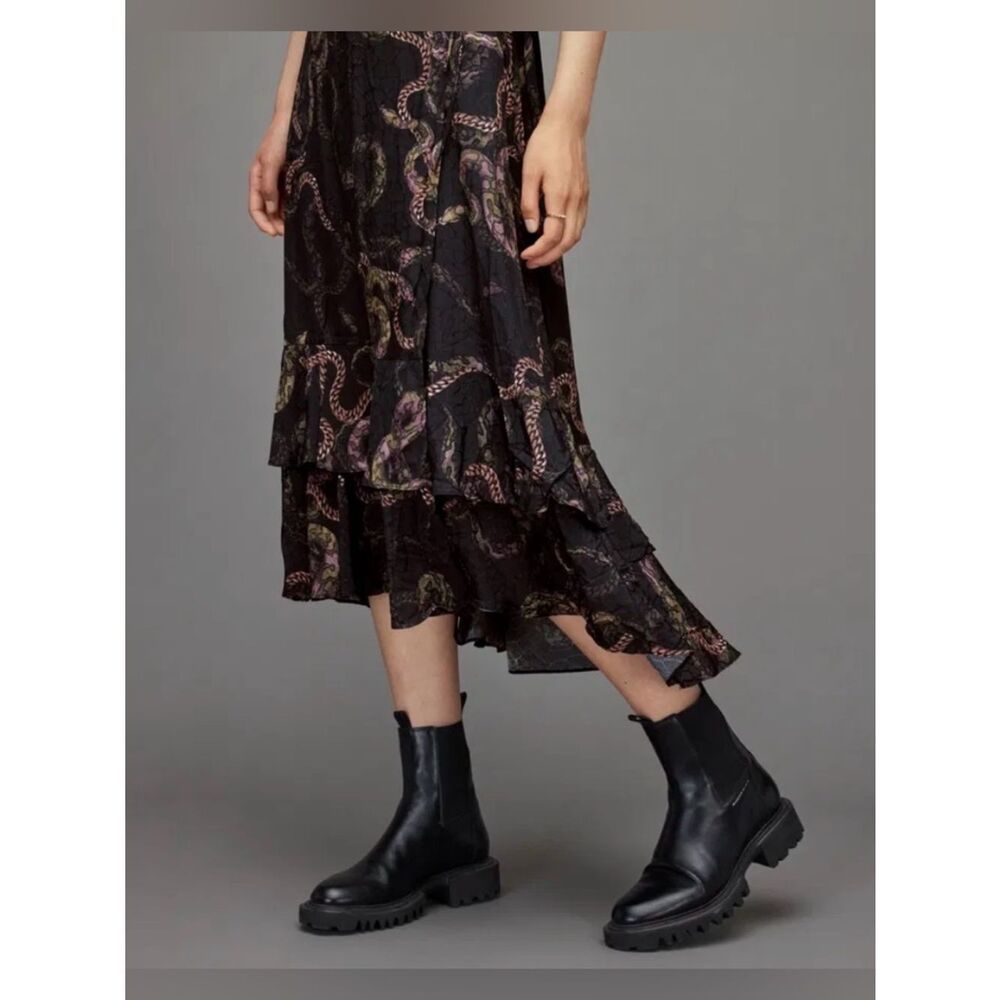 AllSaints Delana Tempest Wrap Slip Dress in deep green with snake- print - Picture 4 of 12